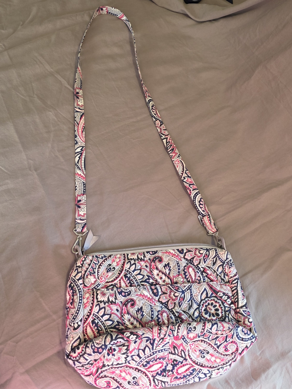 Vera Bradley Pink Paisley Crossbody with Navy and Cream Accents - Picture 5 of 8